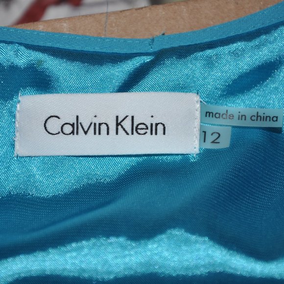 Calvin Klein Short Teal Ruffled Cocktail Gatsby Flapper Dress Size 12 - Picture 6 of 6